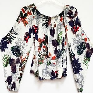 Floral Print Off the Shoulder Butterfly Sleeve Top